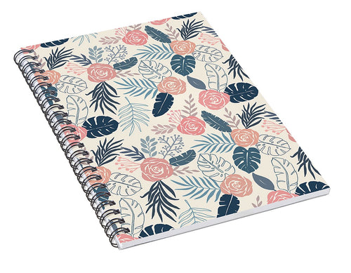 Blue and Blush Tropical Floral Pattern - Spiral Notebook